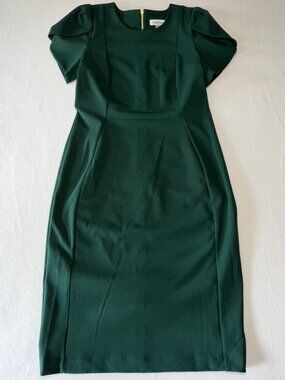 Calvin Klein Green Sheath Dress | Size 10 | Gold Back Zipper | Excellent Cond.